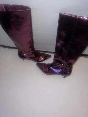 Vince Camuto Quacia Gilded Grape Metallic Shiny Leather Knee High Pointed Toe Bo